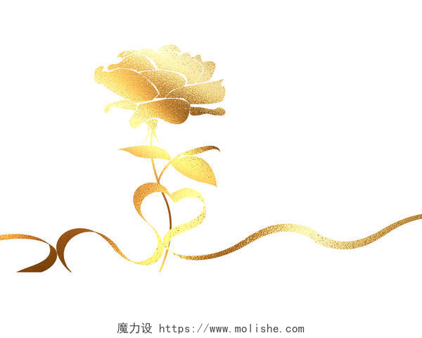 金色简约扁平风感恩节玫瑰花花朵彩带丝带剪影元素PNG素材